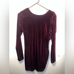 Privy Velvet Long Sleeve Dress in Deep Burgundy